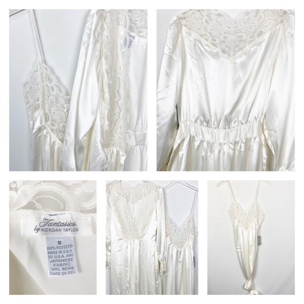 2pc Morgan Taylor Vintage Silky Satin Robe+Gown Set Maxi Small NWT - Picture 5 of 9